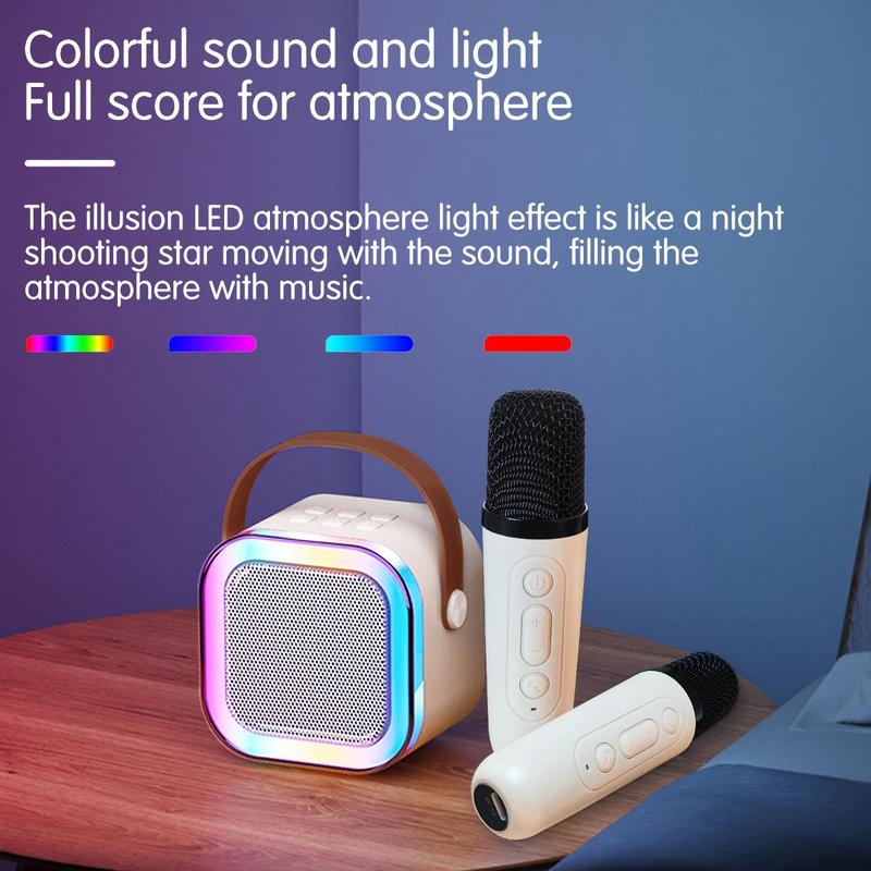 Karaoke Audio Wireless Speaker with Microphone, K12 Professional Music Player With Handle & Ambient Light, Outdoor Portable Speaker With Dual Mic For Home KTV Party, Audio & Video Accessories - 4